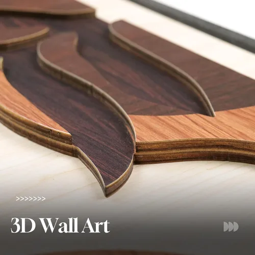 Miniatura 2 de Arte de pared de madera 3D con textura bohemia 3D para dormitorio, 3 piezas de arte de madera tallada botánica tropical para paredes, hoja de Marrón