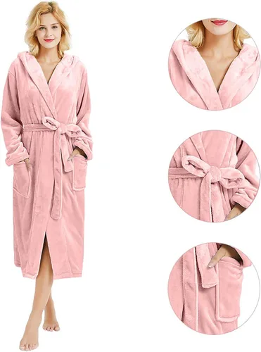 Miniatura 52 de HEARTNICE Bata de forro polar con capucha para mujer, bata de baño suave para mujer, bonito abrigo largo para casa