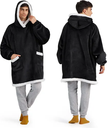 Bedsure Manta con capucha, manta con capucha portátil como regalos para mamá, regalos de cumpleaños para mujeres, niños, adolescentes, sudadera Negro