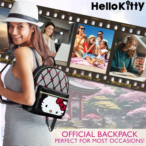 Miniatura 3 de Hello Kitty Sanrio Mochila para Adolescentes Mujeres Kawaii Mochila de Día de Cuero Sintético, Mochila, Mochilas para Viajes, Regalos para Mujeres