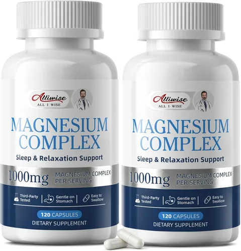 Miniatura 9 de Complejo de magnesio de 1000 mg para mujeres y hombres, mezcla de magnesio quelatado 7 en 1 con glicinato, taurato, citrato y más, apoyo