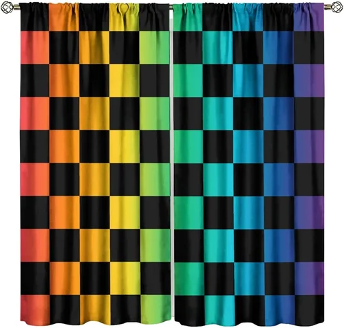 Miniatura 28 de Cortinas opacas abstractas de arco iris, pintura de color arcoíris con gotas, diseño gráfico creativo con bolsillo para barra, para sala de estar