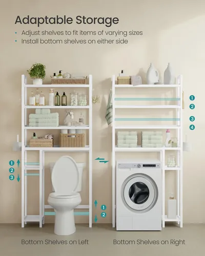 Miniatura 2 de SONGMICS Almacenamiento sobre el inodoro, organizador de baño de 4 niveles con estantes ajustables, 10.2 x 32.7 x 72.8 pulgadas, ahorro de espacio