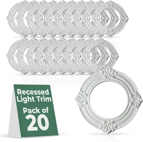 Miniatura 10 de Renovators Supply Manufacturing Moldura de Iluminación Empotrada de 10 pulgadas de Ancho de Poliuretano Blanco Ornamentada para Luces de Techo