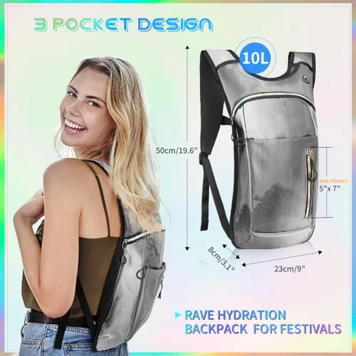 Miniatura 4 de Mochila de hidratación con vejiga de agua de 2 L, mochila de agua para raves, paquete de hidratación de aislamiento ligero para hombres y mujeres