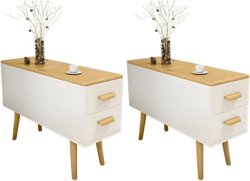 Miniatura 8 de Mesa auxiliar, mesa auxiliar de madera moderna con cajones y gran almacenamiento para almacenamiento compacto, muebles de oficina en casa, 1 natural