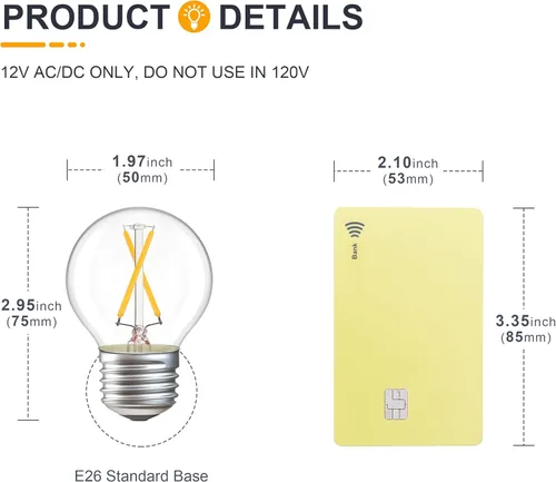 Miniatura 2 de Bombilla LED de 12 voltios, equivalente a 25 W, blanco cálido 2700 K, 2 W 200 lúmenes, 12-24 V CC, base E26, bombilla de globo A15 de bajo voltaje