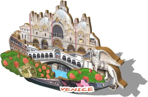 Miniatura 2 de Italia Venecia imán de nevera de madera 3D monumentos de viaje coleccionables recuerdos decoración hecha a mano