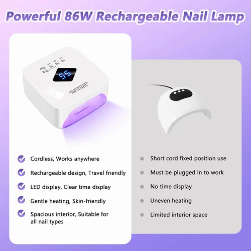 Miniatura 6 de LKE Lámpara de uñas UV recargable inalámbrica, luz UV de 86 W para uñas de gel con 3 ajustes de temporizador, sensor automático, secado rápido