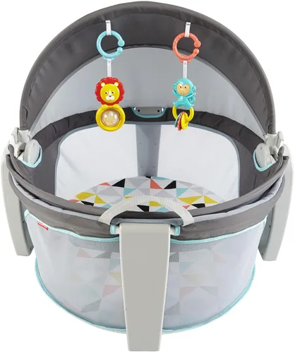 Miniatura 13 de Fisher-Price Moisés Portátil On-The-Go Baby Dome, Espacio de Juego de Viaje con Juguetes de Desarrollo para Recién Nacidos y Toldo, Windmill
