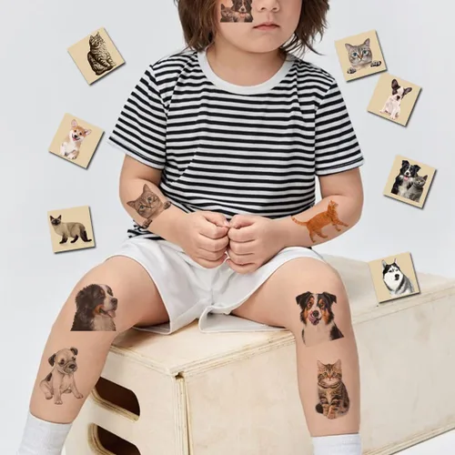 Miniatura 4 de CHARLENT 148 tatuajes temporales para niños – Tatuajes individuales 3D para cachorros y gatitos para niños y niñas, animales, regalos de fiesta