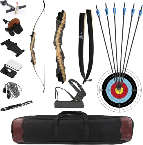 DEERACE Takedown - Juego de arco recurvo y flecha, 62 pulgadas, clásico arco de madera tradicional para adultos, jóvenes, principiantes, caza, tiro
