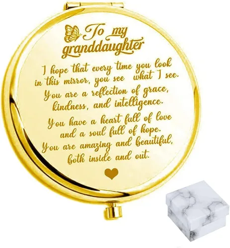 to My Granddaughter - You're Amazing and Beautiful - Espejo de bolsillo, espejo de bolsillo compacto de acero inoxidable, espejo de bolsillo Dorado