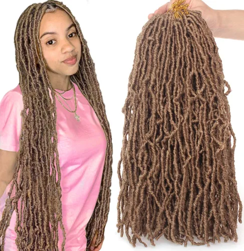 Miniatura 14 de Leeven - 6 paquetes de 21 mechones de cabello largo trenzado para mujer, trenzas de ganchillo sintético de cabello rizado desordenado estilo Rastas