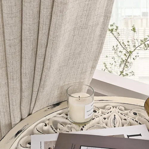 Miniatura 7 de YoungsTex Cortina de lino, natural, ventana, cocina, semitraslúcida, corta, bolsillo de barra, pestaña trasera, filtra la luz, texturizada, sala