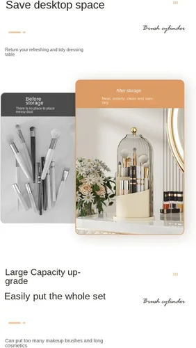 Miniatura 6 de Soporte giratorio para brochas de maquillaje con tapa transparente, organizador de brochas de maquillaje de 360° para todos los tamaños de pinceles
