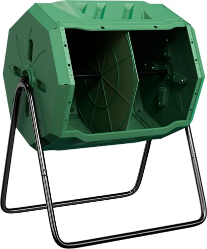 Miniatura 8 de JupiterForce Vaso de abono de doble cámara para exteriores, 43 galones, contenedor grande de compostaje para exteriores, giratorio de 360°, con 2