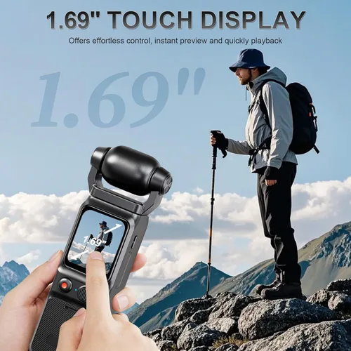 Miniatura 6 de Cámara 4K Vlogging Mini cámara de acción con bolsillo giratorio de 180° con audio y video, cámaras pov de mano con estabilización, pantalla táctil