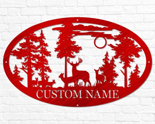 Miniatura 7 de Letrero de ciervo ovalado personalizado de metal para cabina Para exteriores, caza Regalo para cazador de ciervos Letrero de nombre de familia