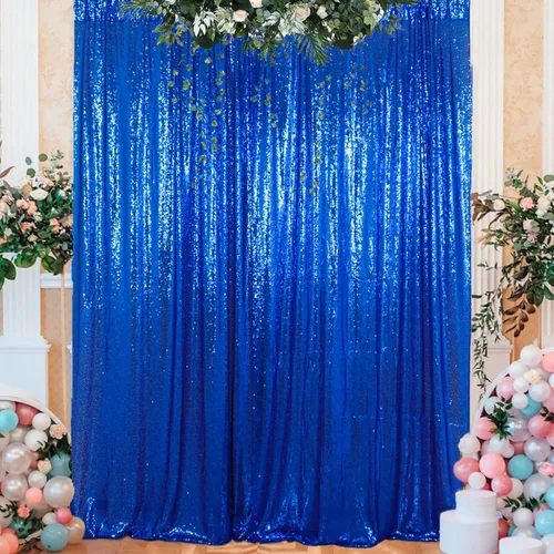 Miniatura 23 de ShinyBeauty Cortinas de lentejuelas 2 paneles de 2 x 8 pies, cortinas de fondo de fiesta verde azulado con purpurina para bodas, Navidad, Año Nuevo