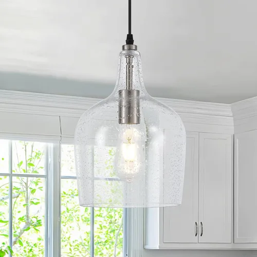 Miniatura 18 de Lámpara Colgante de Vidrio Moderna de Latón 1 Luz Individual con Cúpula Luminarias Colgantes para Isla de Cocina Comedor Pasillo, Diámetro 9 Latón