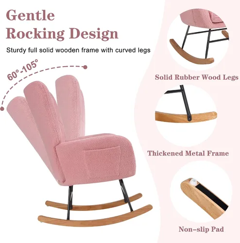 Miniatura 6 de VECELO Mecedora para guardería con reposacabezas grueso, moderno sillón tapizado de lectura con respaldo alto, asiento acolchado, bolsillo lateral