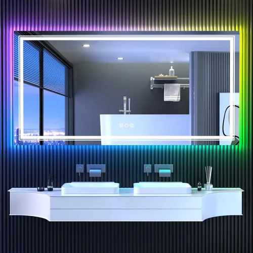 Miniatura 67 de Snowdool Espejo LED de baño, 32 x 32 pulgadas con luz frontal y retroiluminada, antivaho, espejo de tocador de baño para pared, función de memoria