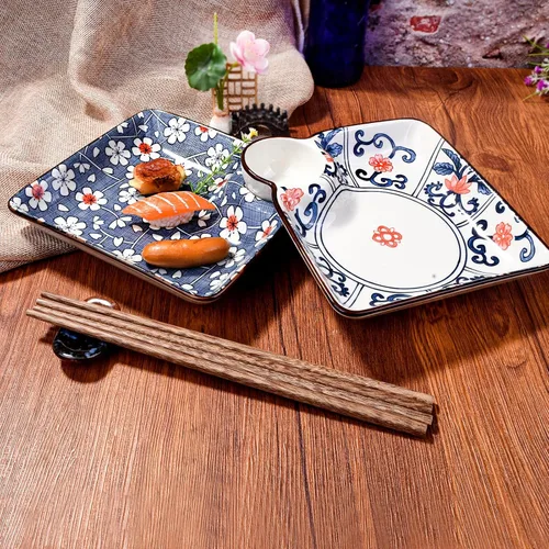 Miniatura 4 de Juego de 2 platos de cerámica de Gyoza de 7.1 pulgadas con plato de vinagre (color B)