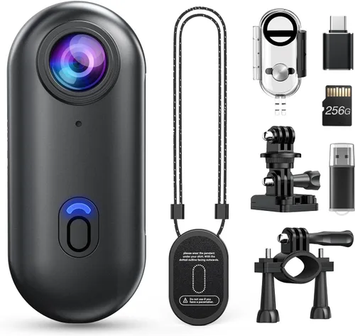 Z10 - Cámara de acción 4K, cámara deportiva portátil de 256GB con estuche impermeable, clip magnético y accesorios de montaje rápido, cámara