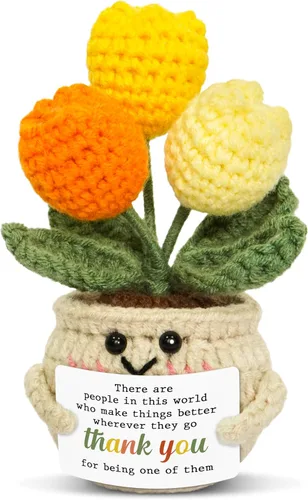 OASSIE Regalos de agradecimiento para mujeres – Mini tulipán positivo de apoyo emocional de ganchillo – Graduación de fin de año, regalos de Sunny
