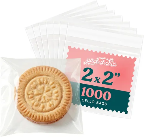 Bolsas de celofán autosellantes de 2 x 2 pulgadas (paquete de 1000) – Bolsas transparentes para galletas con sello para embalaje de productos
