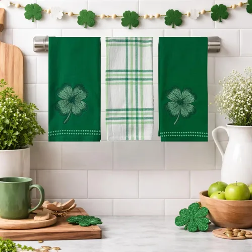 Miniatura 8 de Serafina Home Toallas de cocina de mano para invitados de baño irlandeses del día de San Patricio: suave y absorbente bordado, diseño de trébol