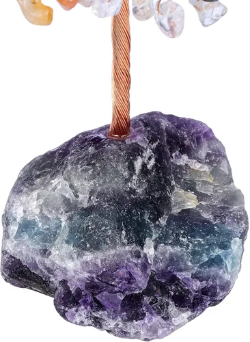 Miniatura 5 de Jovivi Árbol de cristal natural de 7 chakras, cristales curativos crudos, base de fluorita, árbol de dinero bonsái para el hogar, oficina
