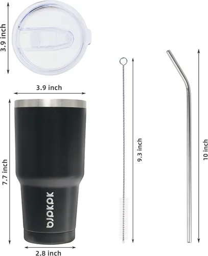 Miniatura 3 de BJPKPK - Vaso de 30 onzas de acero inoxidable con tapa y pajilla, taza de café para viaje con aislamiento térmico, reutilizable, color negro