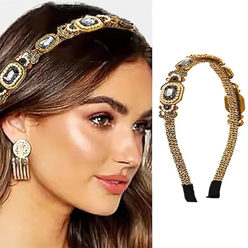 Diademas de perlas doradas barrocas con diamantes de imitación para el cabello, aro de cristal para mujer (elegante)