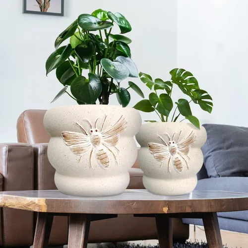 Miniatura 3 de Macetas de terracota con orificios de drenaje con decoración de abejas, macetas de cerámica para plantas de interior y exterior, suculentas