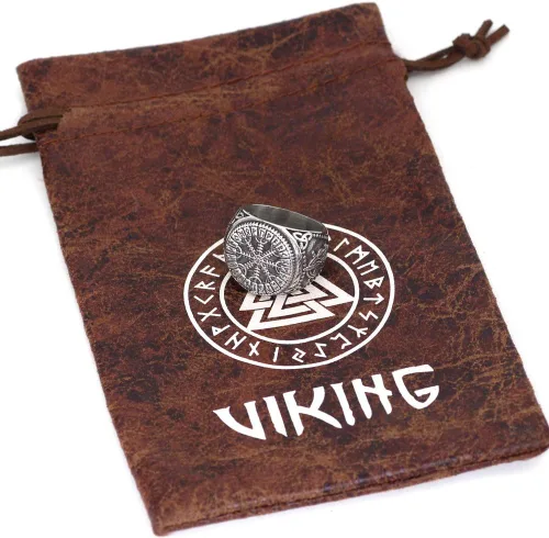 Miniatura 4 de GuoShuang Anillo de amuleto de runa de acero inoxidable con bolsa de regalo de runa de Valknut