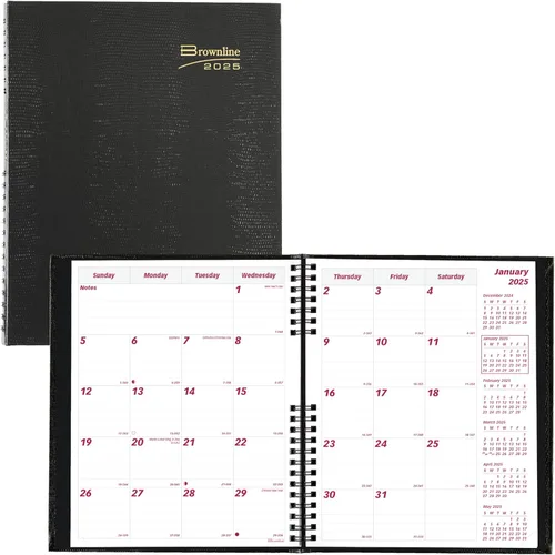 Brownline® Agenda mensual CoilPro™ 2025, 14 meses, diciembre de 2024 a enero de 2026, encuadernación de doble alambre, 8.875 x 7.125 pulgadas, negro