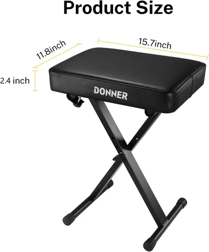 Miniatura 5 de Donner Banco de piano, banco ajustable para teclado, taburete portátil, silla plegable, asiento plegable, estilo X, 2.4 pulgadas de grosor acolchado