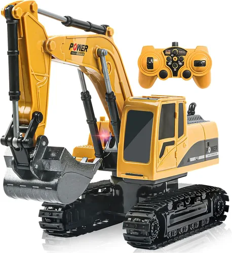 ID Gerilla Excavadora de control remoto, juguete de construcción a control remoto, vehículos excavadores de pala de metal con luces, sonidos y