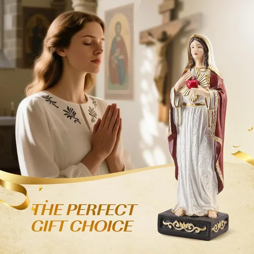 Miniatura 2 de Estatua católica de Virgen María de 8 pulgadas de alto, figura de la Virgen María con corazón sagrado, estatua de resina pintada a mano para sala