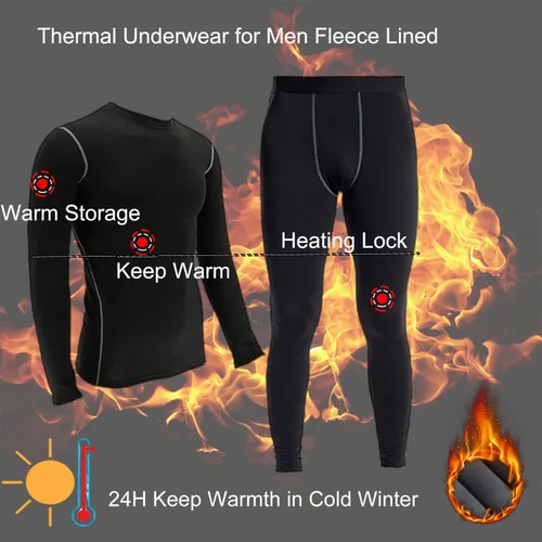 Miniatura 3 de YUSHOW Ropa interior térmica para hombre con forro polar largo conjunto de capa base de hockey clima frío invierno
