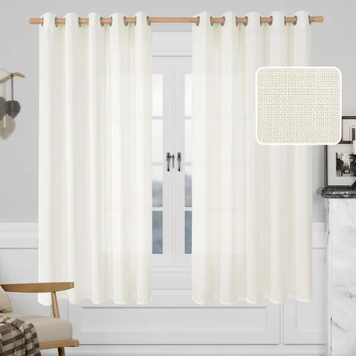 Miniatura 46 de LAMIT Cortinas de Lino Blancas Semitransparentes para Dormitorio, Paneles Filtrantes de Luz, Cortinas de Lino con Ojales de Protección de Privacidad