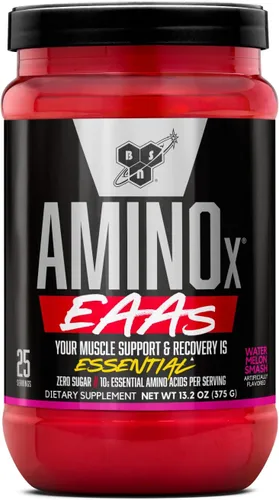 Miniatura 6 de BSN Amino X EAAs, Recuperación Muscular y Resistencia, 10g de Aminoácidos Esenciales, 5g de BCAAs, Sin Azúcar, Libre de Cafeína, Jugo de Selva, 0.37