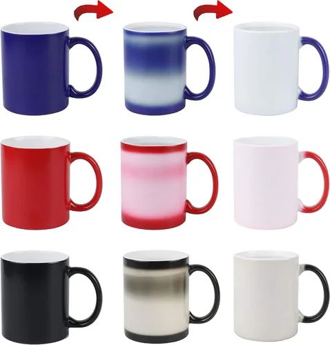 Miniatura 3 de Taza de sublimación cambiable de 11 onzas, 3 colores surtidos, negro, azul y rojo, empaquetada en caja blanca, caja de 6