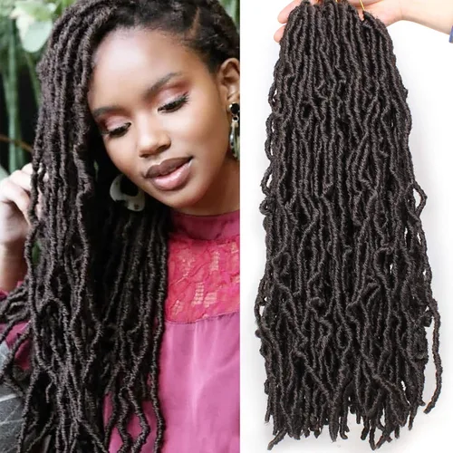 Miniatura 15 de Leeven - 6 paquetes de 21 mechones de cabello largo trenzado para mujer, trenzas de ganchillo sintético de cabello rizado desordenado estilo Rastas