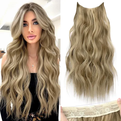Miniatura 58 de KooKaStyle - Extensiones de cabello con hilo invisible, diadema transparente, ajustables, 4 clips fijadores, cabello largo y ondulado de 12