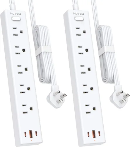 Miniatura 19 de HOPOW Regleta de alimentación con enchufe plano, cable de extensión plano ultra delgado de 6 pies, protector contra sobretensiones con 5 salidas y 3