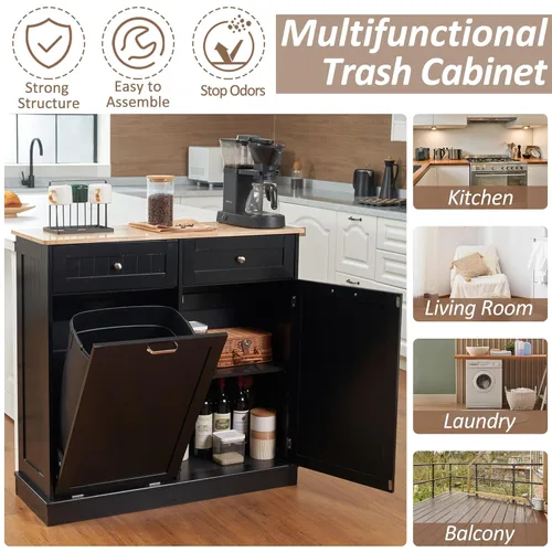 Miniatura 3 de AHB Gabinete de Bote de Basura Abatible de 13 Galones, Gabinete de Basura Oculto para Cocina, Gabinete de Reciclaje Independiente con Cajones