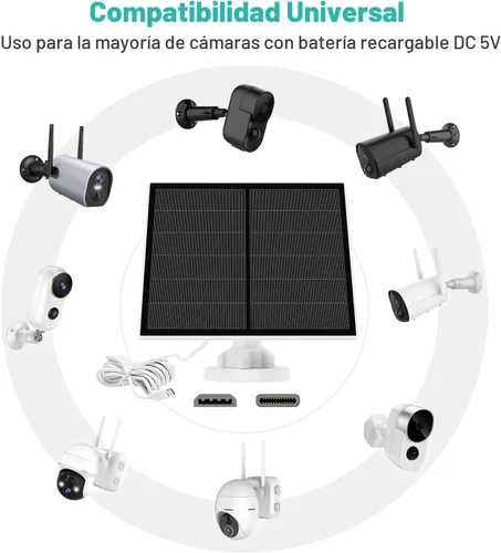 Miniatura 2 de Panel solar para cámara de seguridad, panel solar USB de 5 W para micro USB y puerto USB-C para cámara de batería recargable al aire libre, paneles